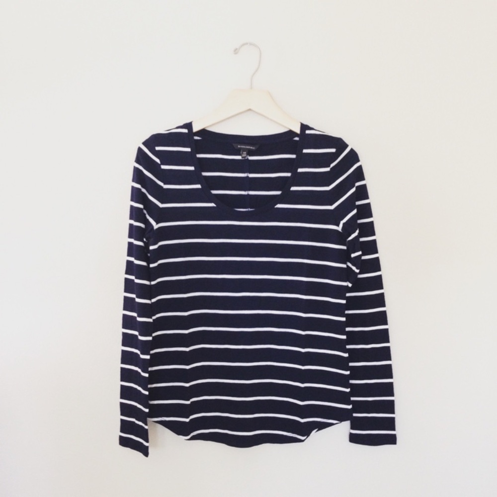 br classic navy white stripe long sleeve top